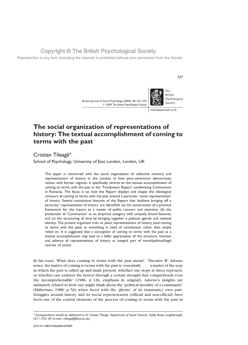 The Social Organization of Representations of History: the Textual Accomplishment of Coming to Terms with the Past