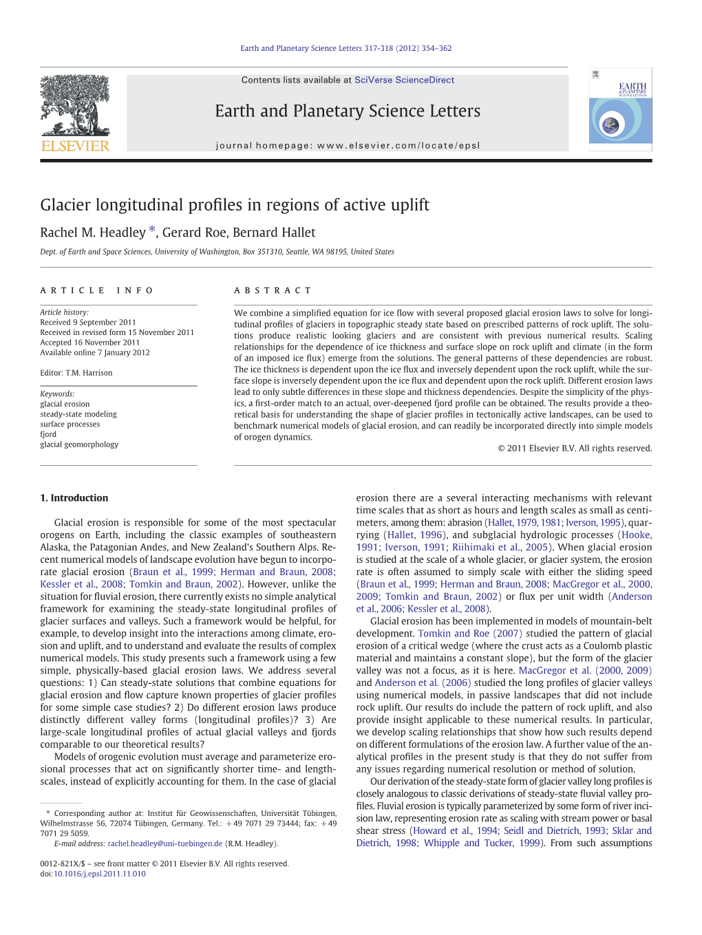 Glacier Longitudinal Profiles in Regions of Active Uplift