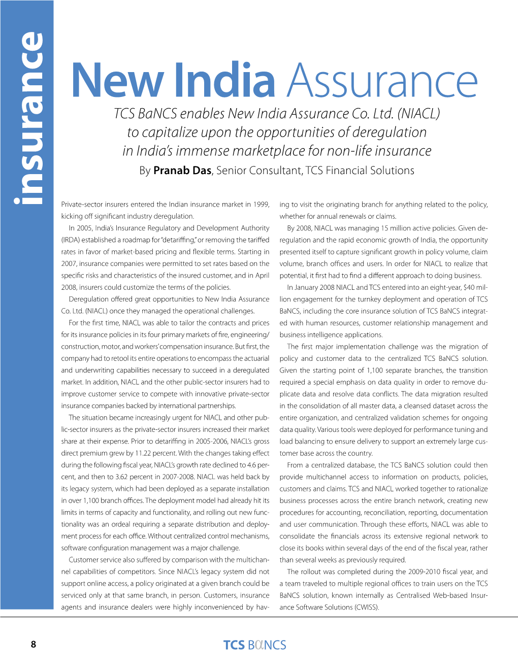 TCS Bancs Enables New India Assurance Co. Ltd. (NIACL)