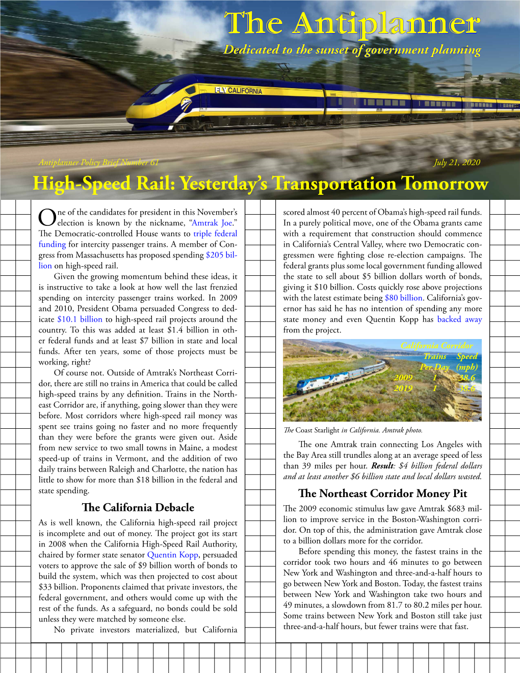 High-Speed Rail: Yesterday’S Transportation Tomorrow