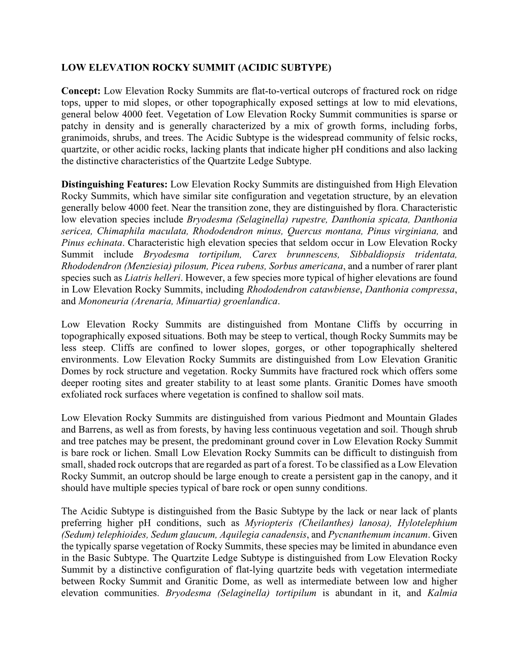 Low Elevation Rocky Summit (Acidic Subtype)