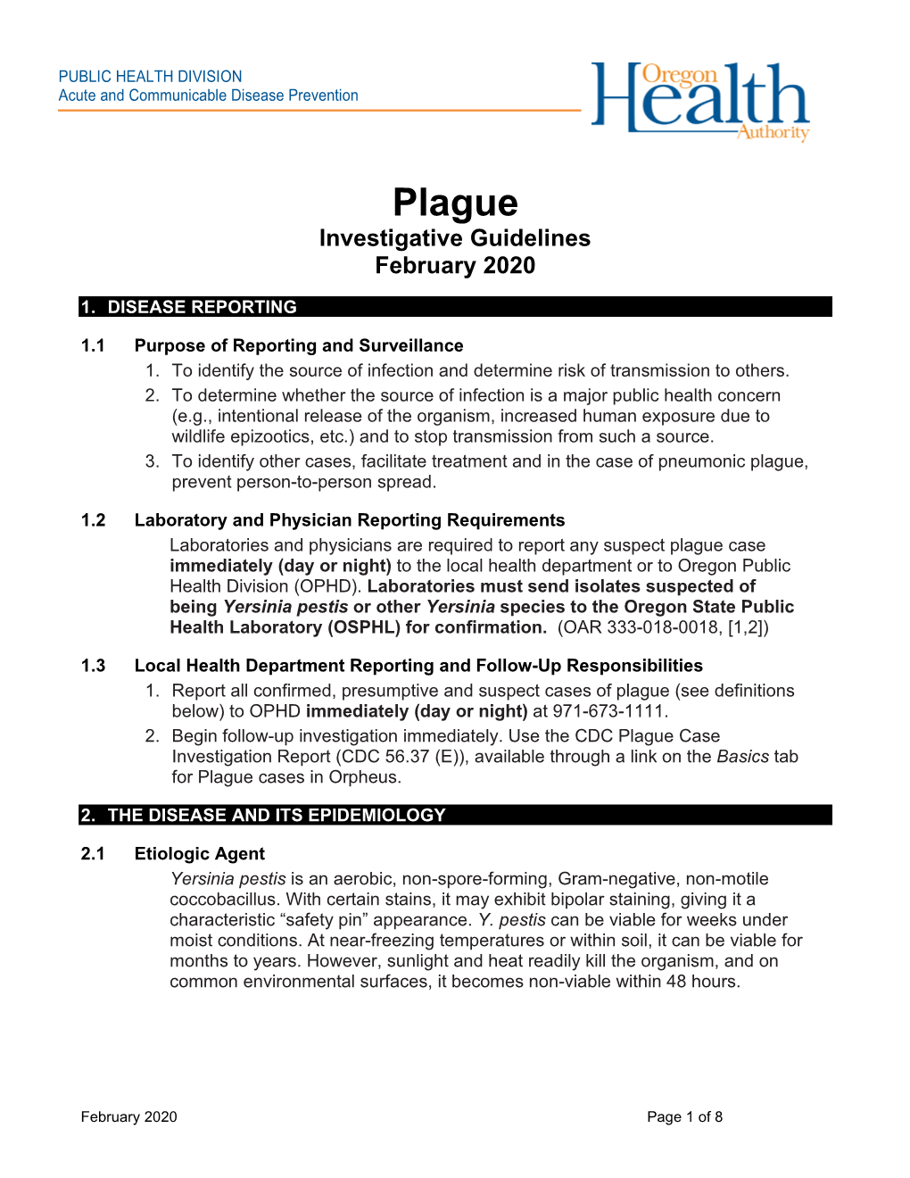 Plague Investigative Guidelines February 2020