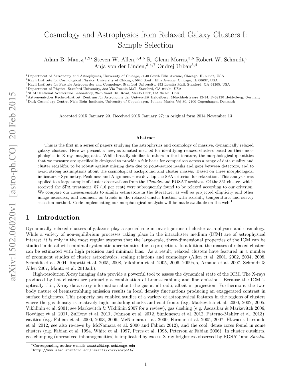 Cosmology and Astrophysics from Relaxed Galaxy Clusters I: Sample Selection