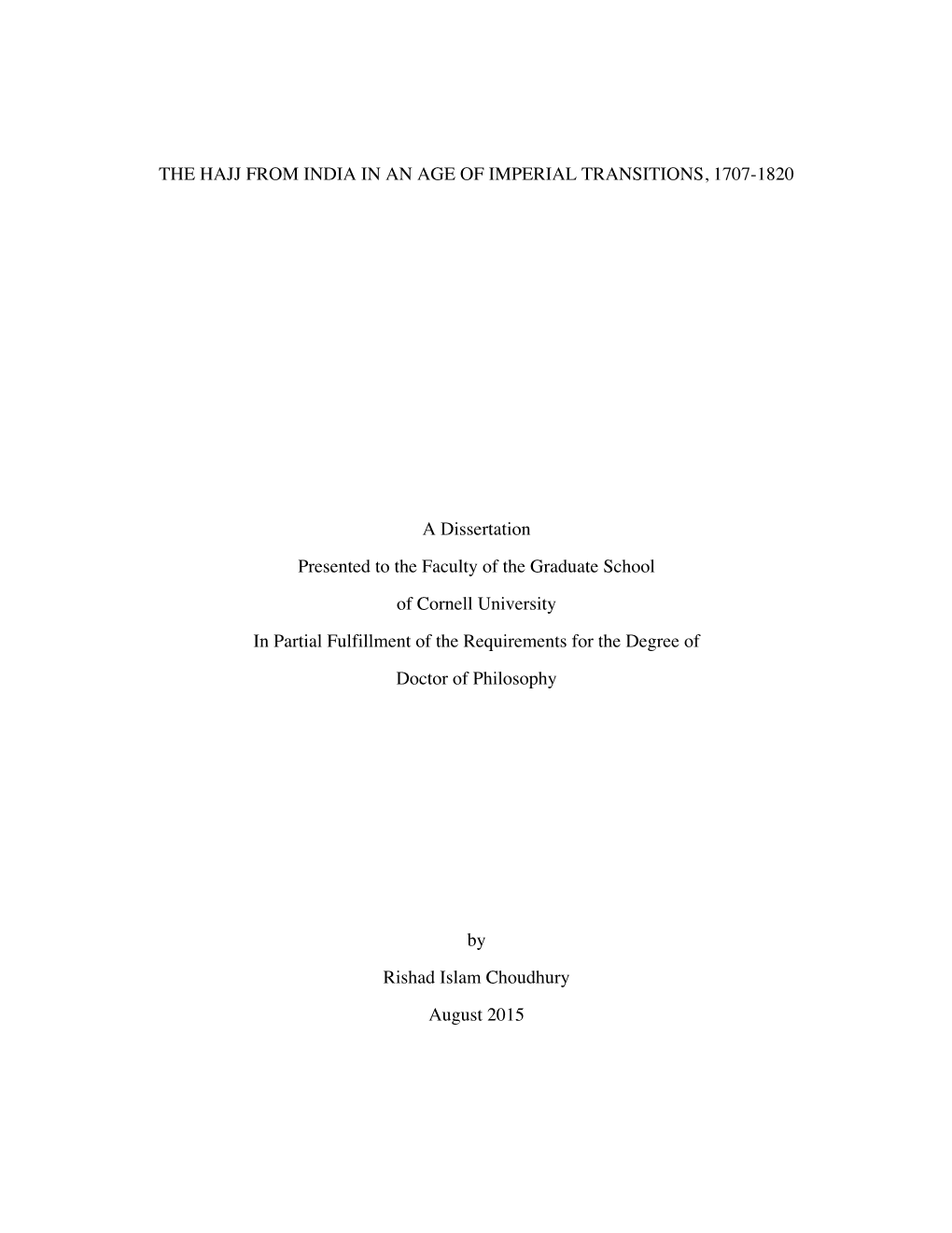 The Hajj from India in an Age of Imperial Transitions, 1707-1820