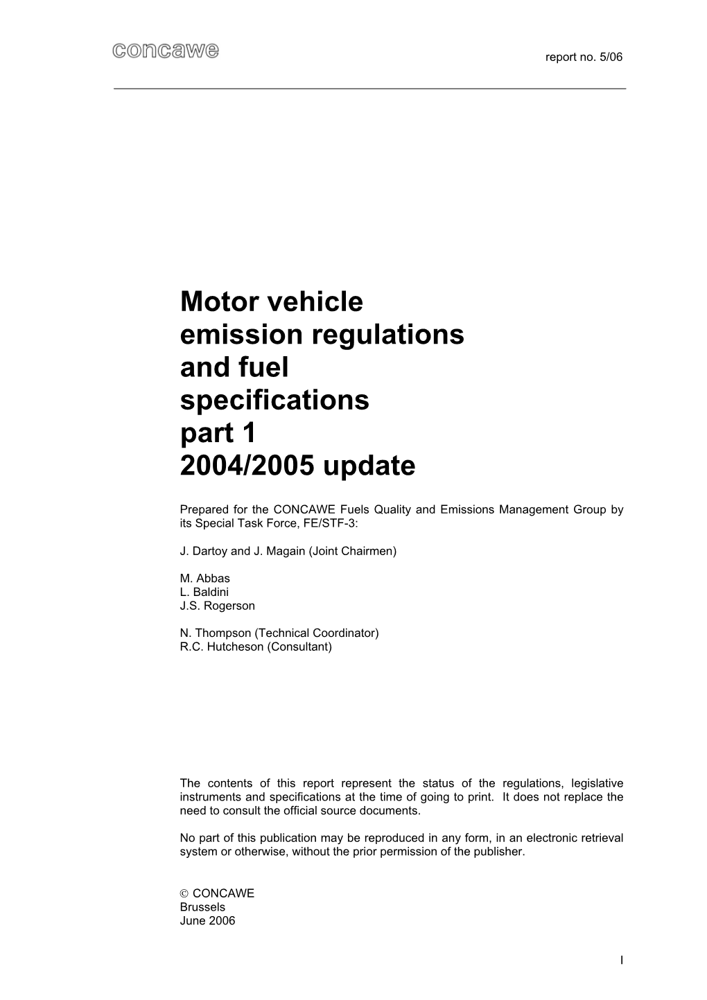 Motor Vehicle Emission Regulations and Fuel Specifications Part 1 2004/2005 Update