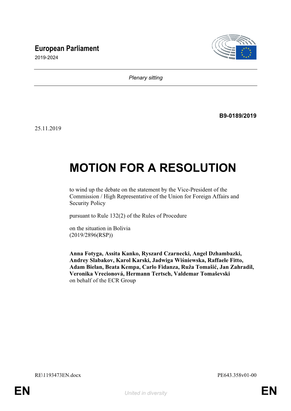 En En Motion for a Resolution