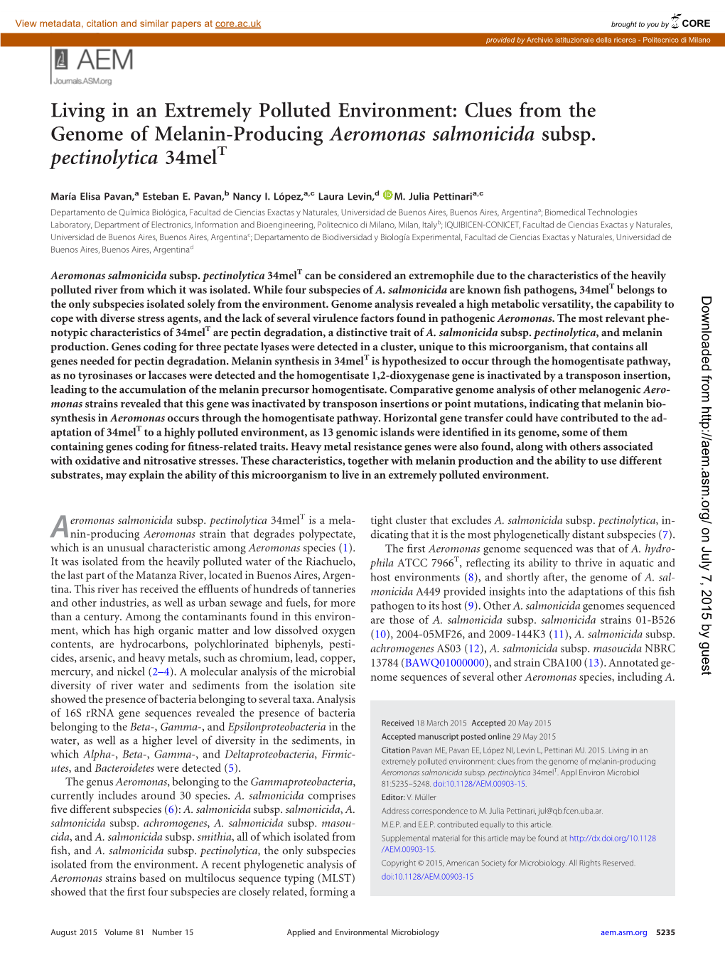 Living in an Extremely Polluted Environment: Clues from the Genome of Melanin-Producing Aeromonas Salmonicida Subsp