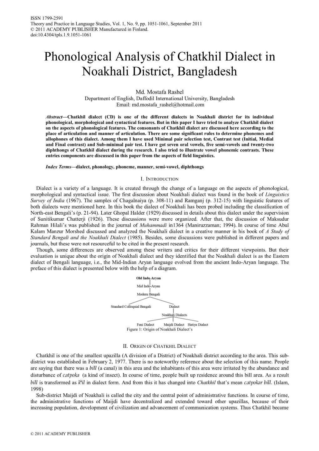 Phonological Analysis of Chatkhil Dialect in Noakhali District, Bangladesh