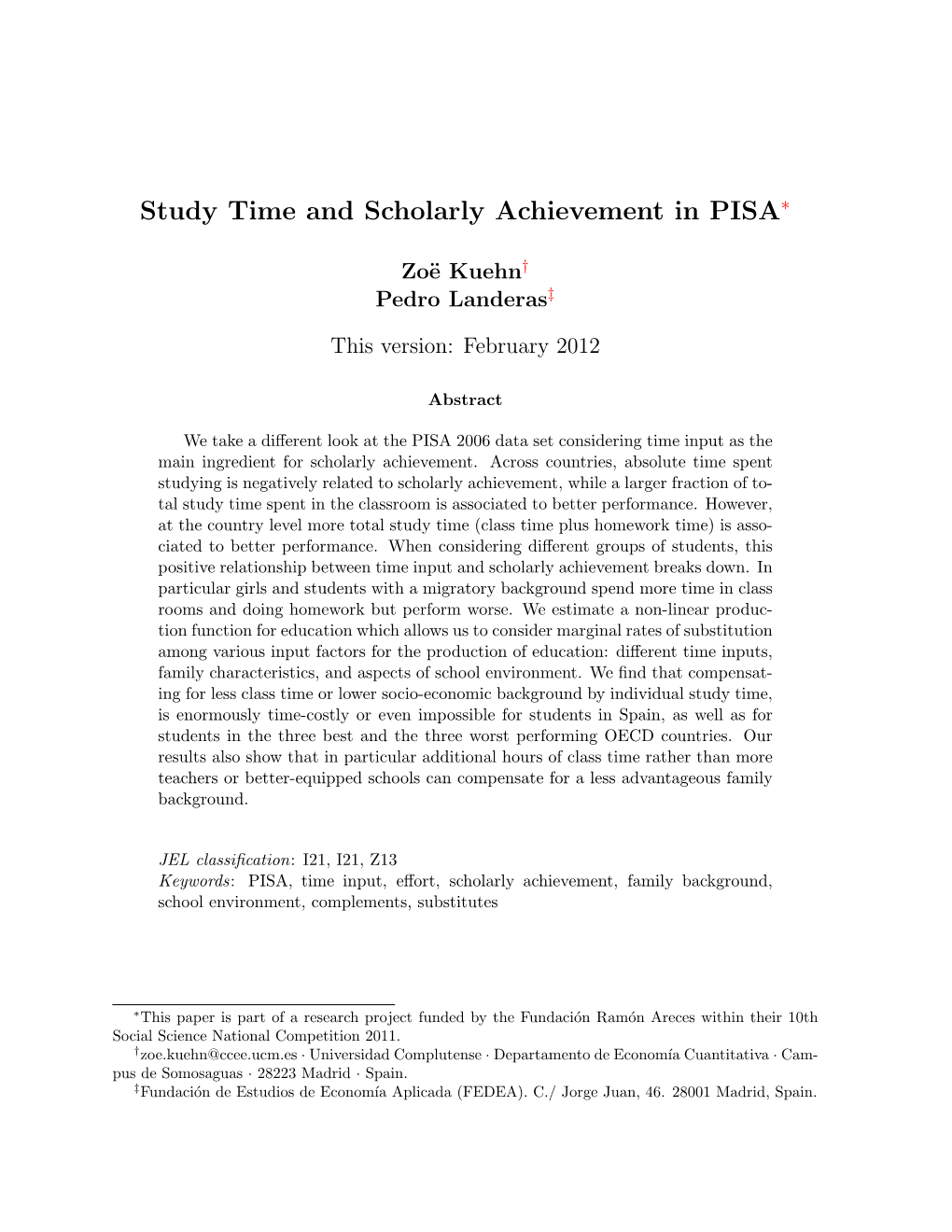 Study Time and Scholarly Achievement in PISA∗