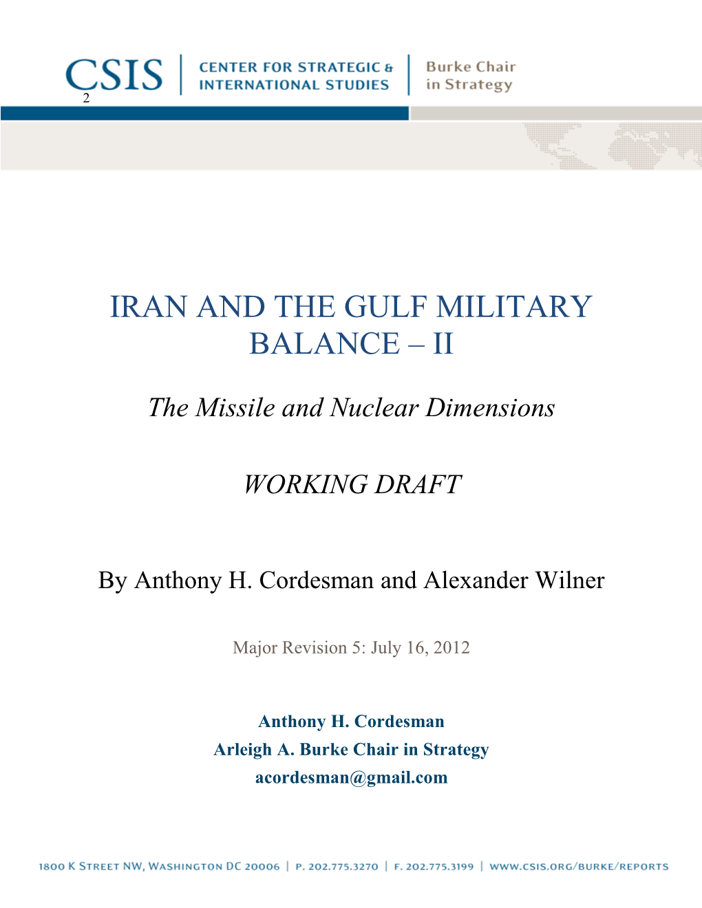 Iran and the Gulf Military Balance II: the Missile and Nuclear Dimensions