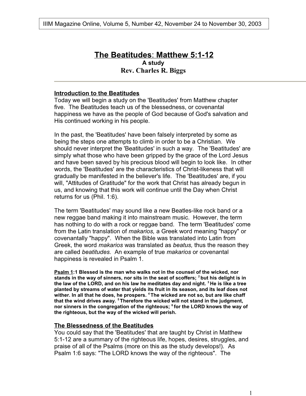 The Beatitudes: Matthew 5:1-12