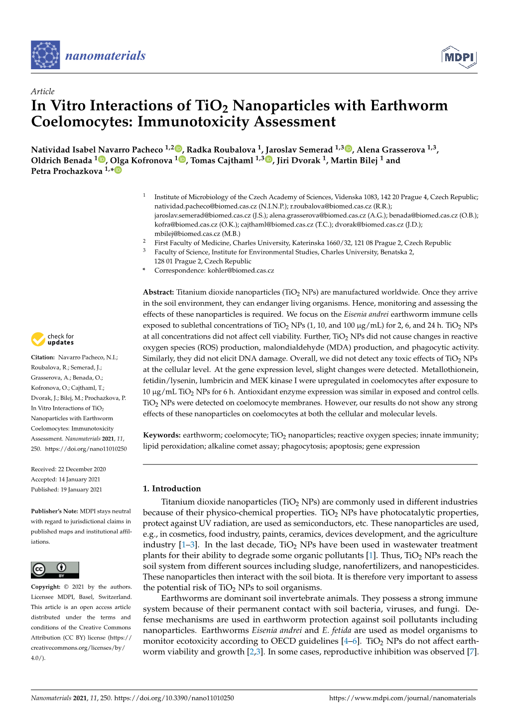 In Vitro Interactions of Tio2 Nanoparticles with Earthworm Coelomocytes: Immunotoxicity Assessment