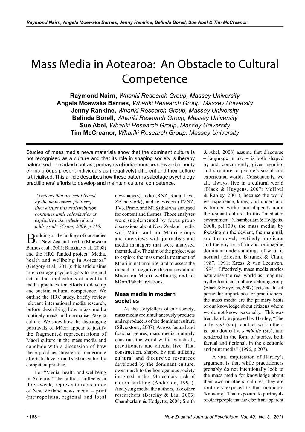 Mass Media in Aotearoa: an Obstacle to Cultural Competence