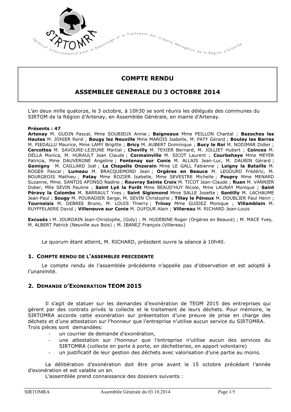 Compte Rendu Assemblee Generale Du 3 Octobre 2014