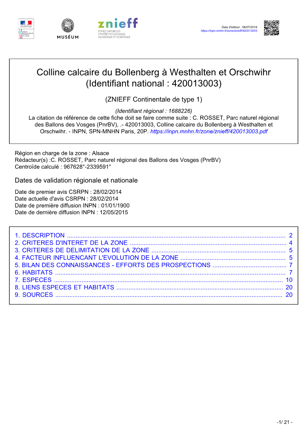 Colline Calcaire Du Bollenberg À Westhalten Et Orschwihr (Identifiant National : 420013003)