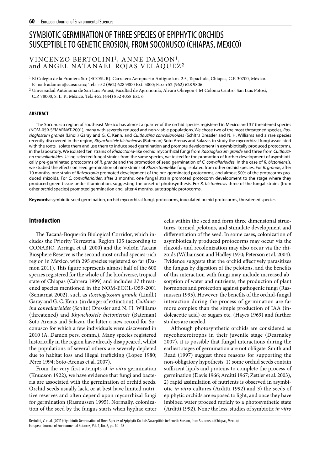 Symbiotic Germination of Three Species of Epiphytic Orchids Susceptible to Genetic Erosion, from Soconusco (Chiapas, Mexico)