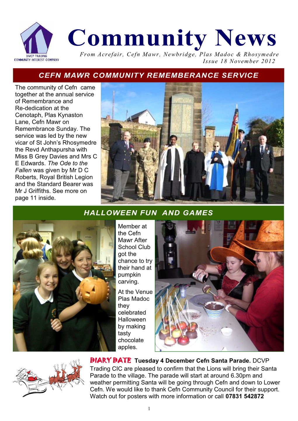 Community News from Acrefair, Cefn Mawr, Newbridge, Plas Madoc & Rhosymedre Issue 18 November 2012