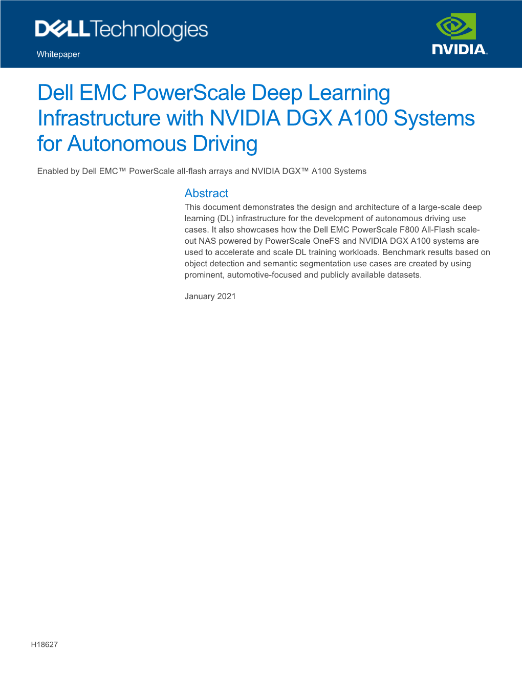 Dell EMC Powerscale Deep Learning Infrastructure with NVIDIA DGX A100 Systems for Autonomous Driving
