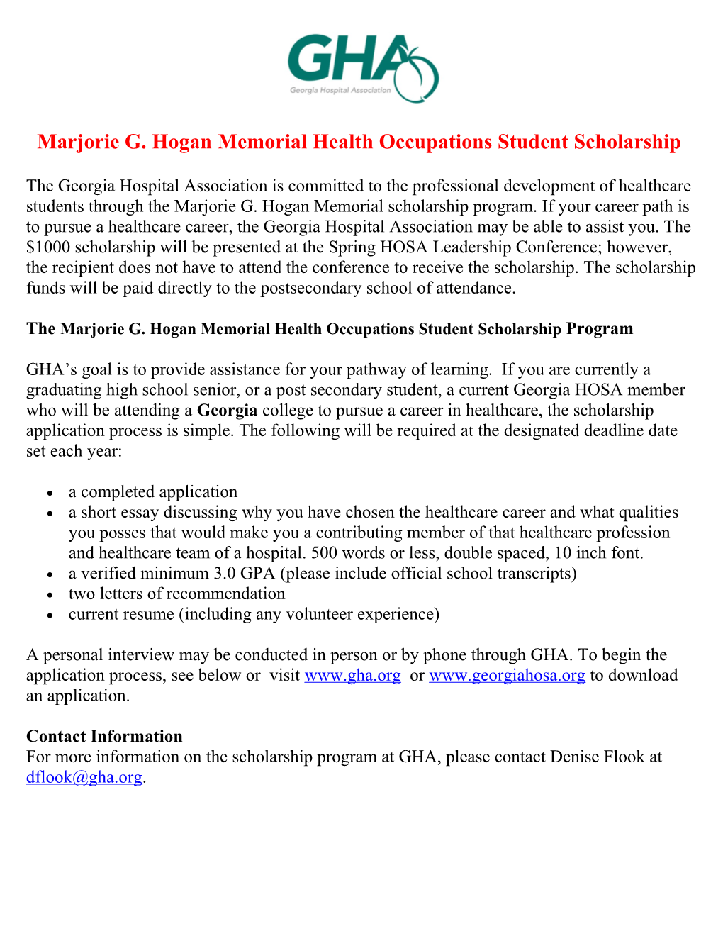 Marjorie G. Hogan Memorial Health Occupations Student Scholarship