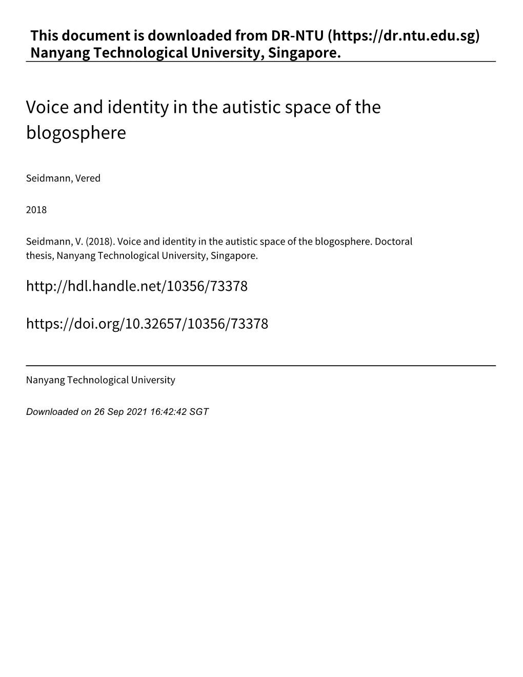 Voice and Identity in the Autistic Space of the Blogosphere