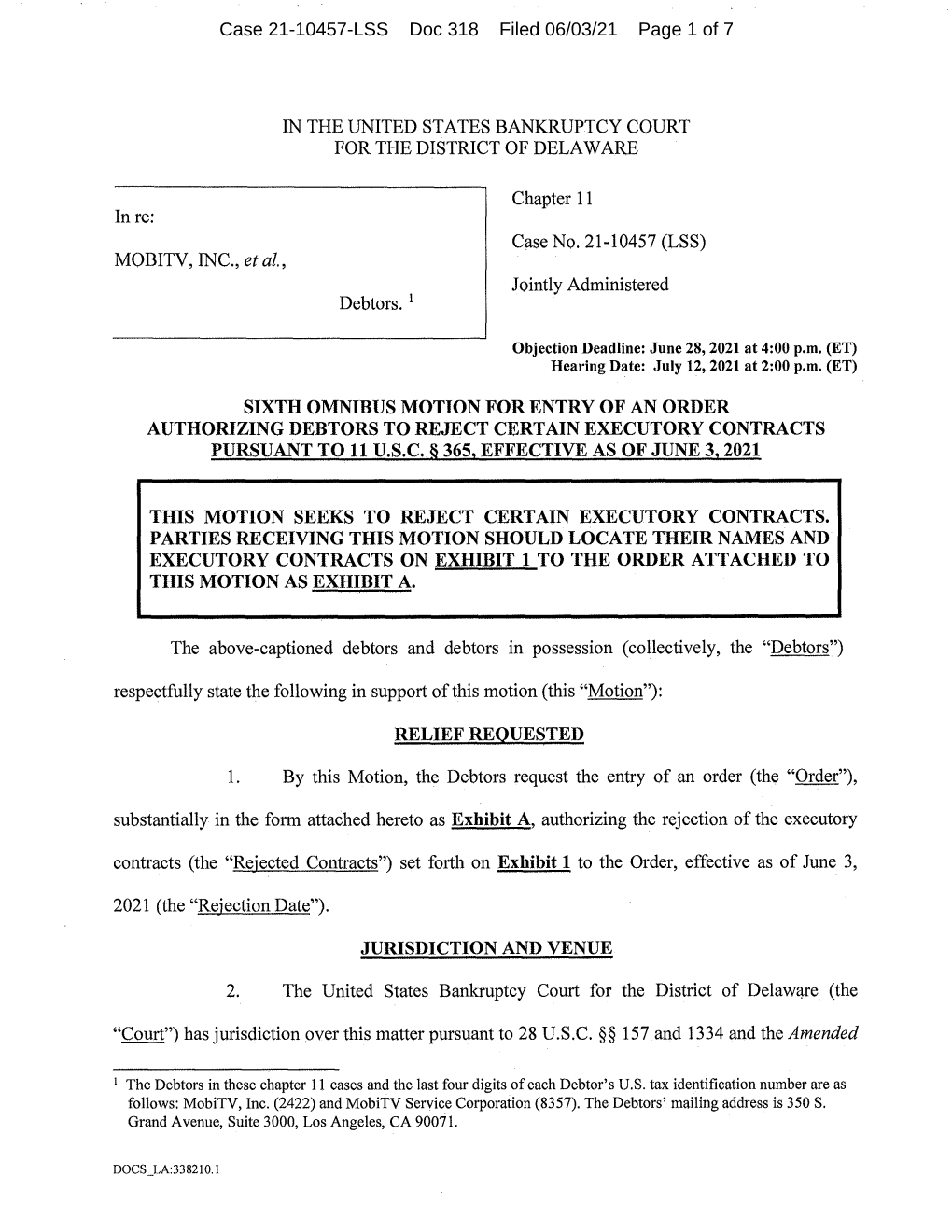 Case 21-10457-LSS Doc 318 Filed 06/03/21 Page 1 of 7