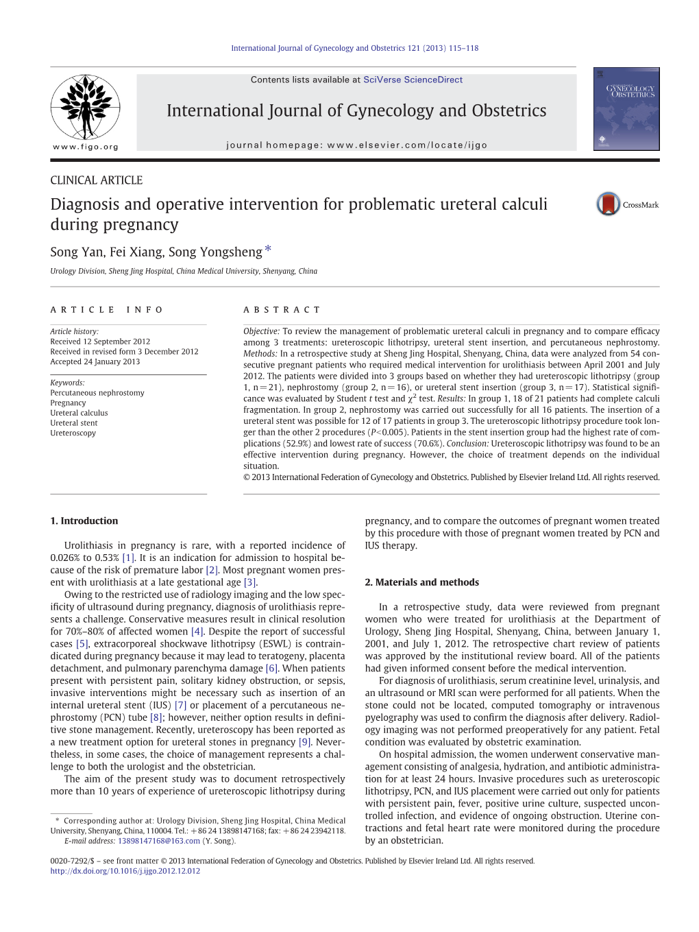 Diagnosis and Operative Intervention for Problematic Ureteral Calculi During Pregnancy