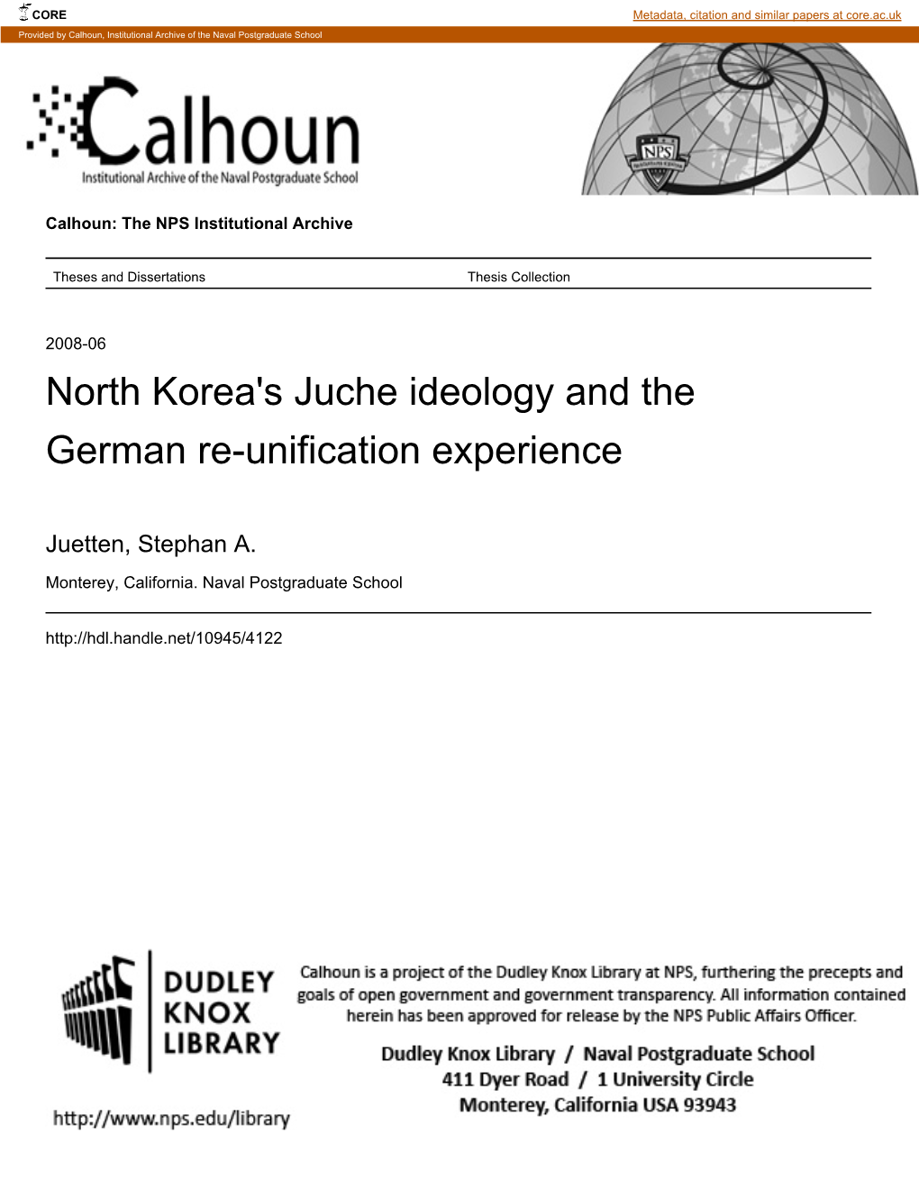 North Korea's Juche Ideology and the German Re-Unification Experience