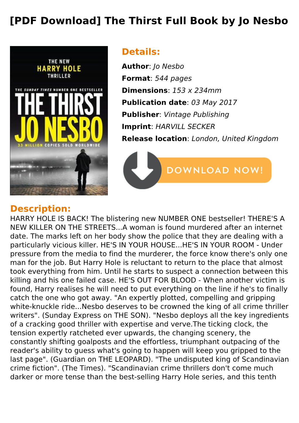 [PDF Download] the Thirst Full Book by Jo Nesbo