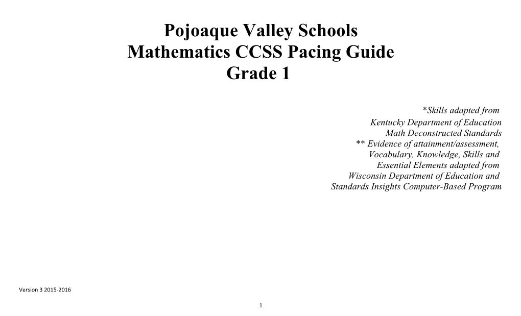 Mathematics CCSS Pacing Guide