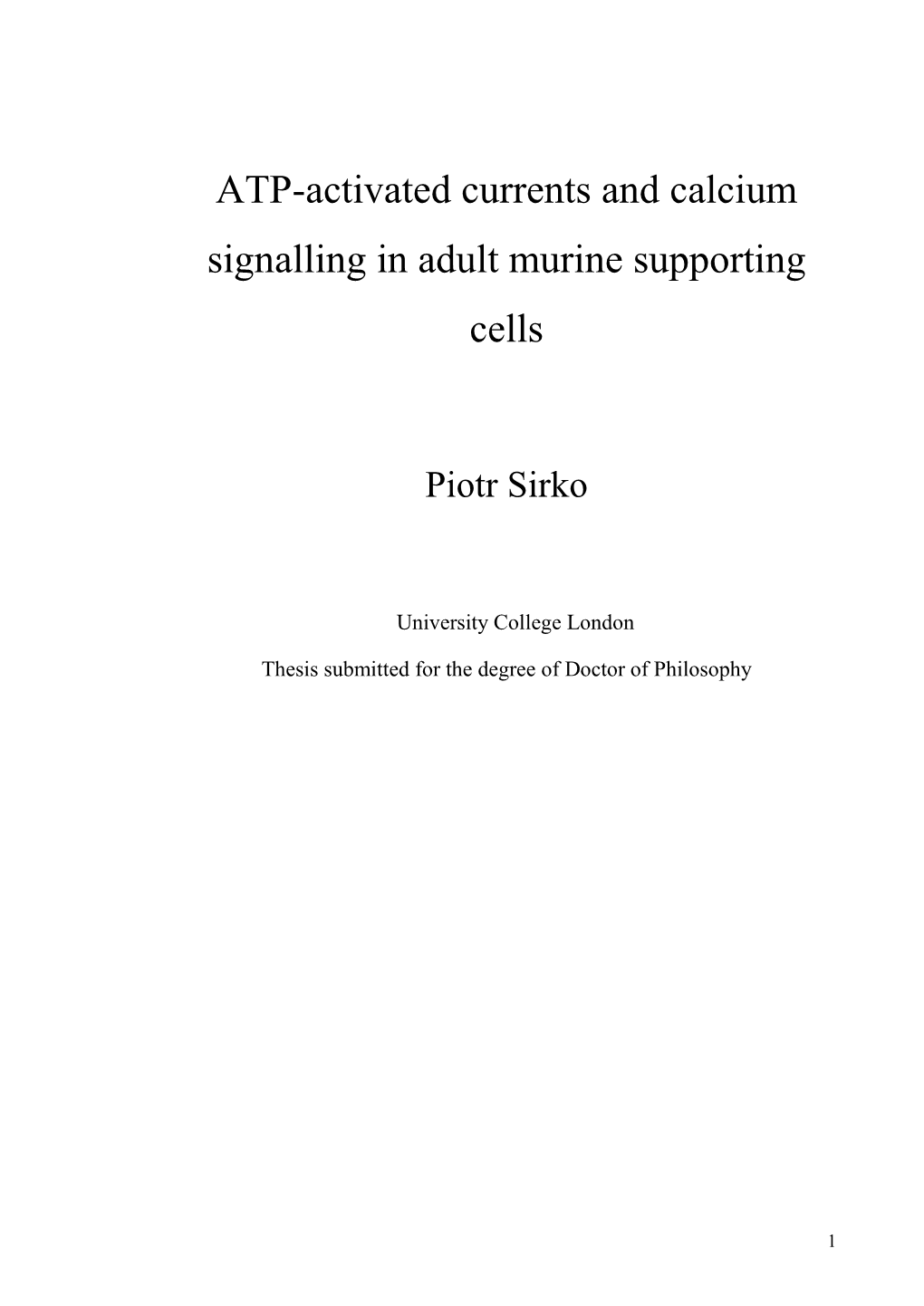 ATP-Activated Currents and Calcium Signalling in Adult Murine Supporting Cells