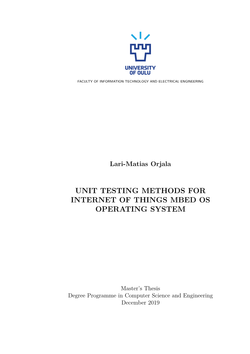 Unit Testing Methods for Internet of Things Mbed Os Operating System