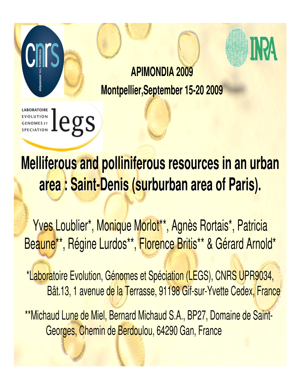 Melliferous and Polliniferous Resources in an Urban Area