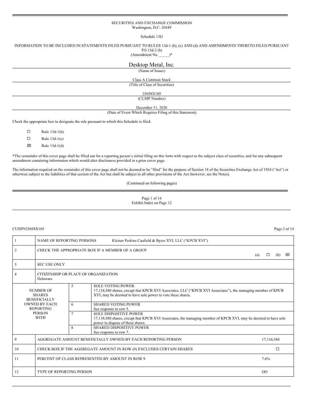 Desktop Metal, Inc. (Name of Issuer)