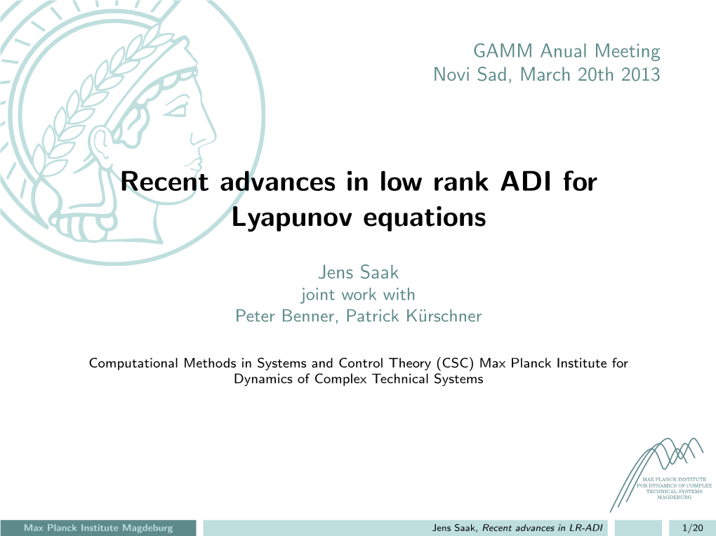 Recent Advances in Low Rank ADI for Lyapunov Equations