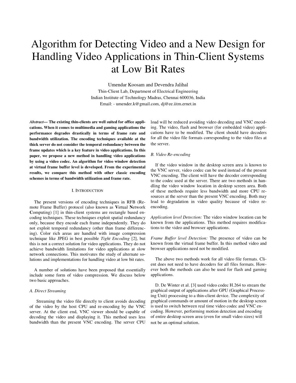 Algorithm for Detecting Video and a New Design for Handling Video Applications in Thin-Client Systems at Low Bit Rates