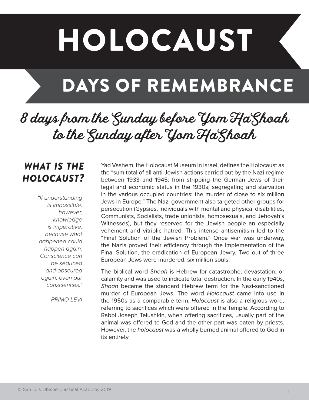 Holocaust Days of Remembrance