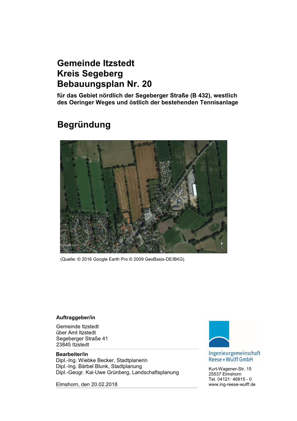 Gemeinde Itzstedt Kreis Segeberg Bebauungsplan Nr. 20 Begründung