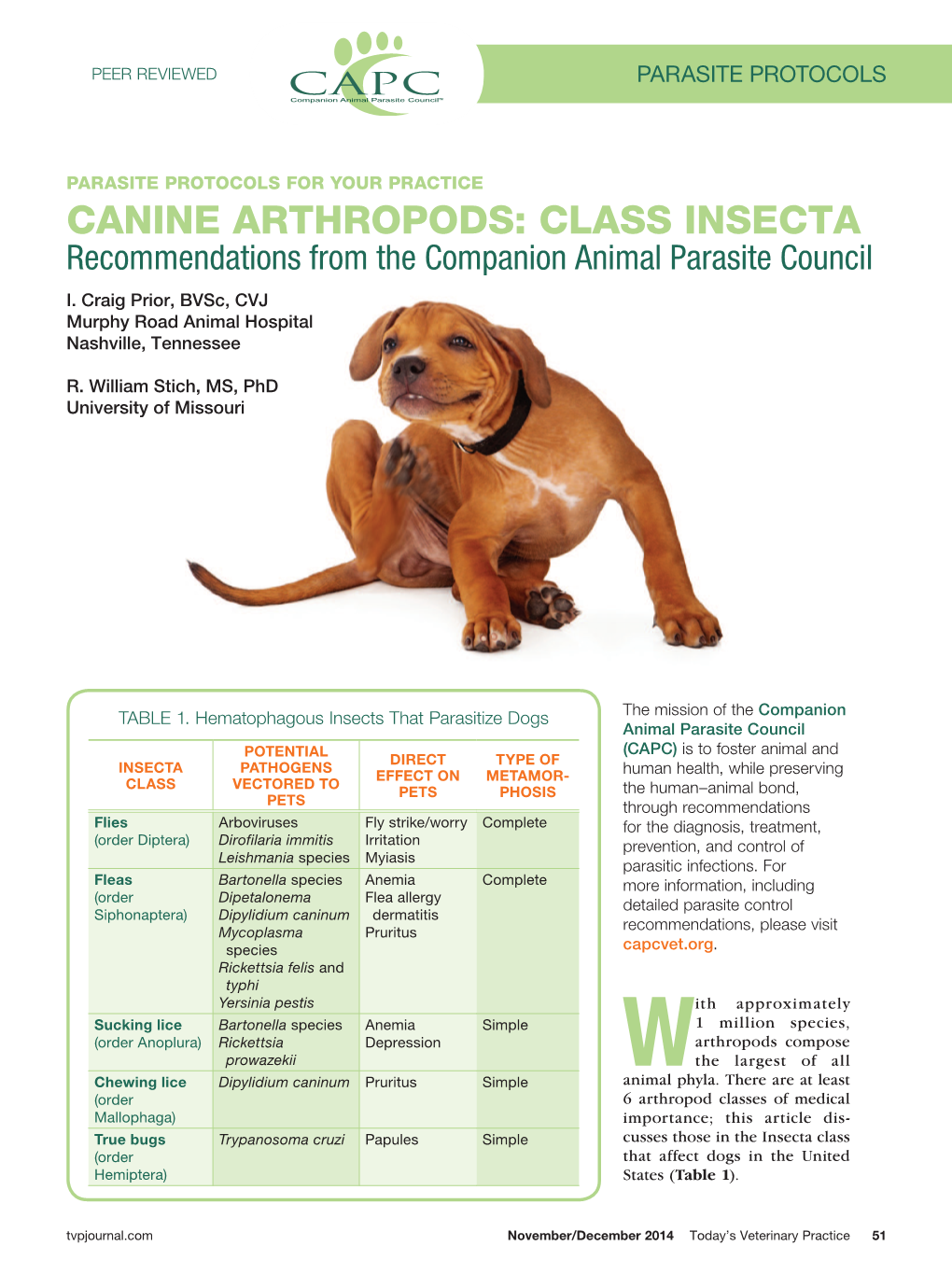 CANINE ARTHROPODS: CLASS INSECTA Recommendations from the Companion Animal Parasite Council I