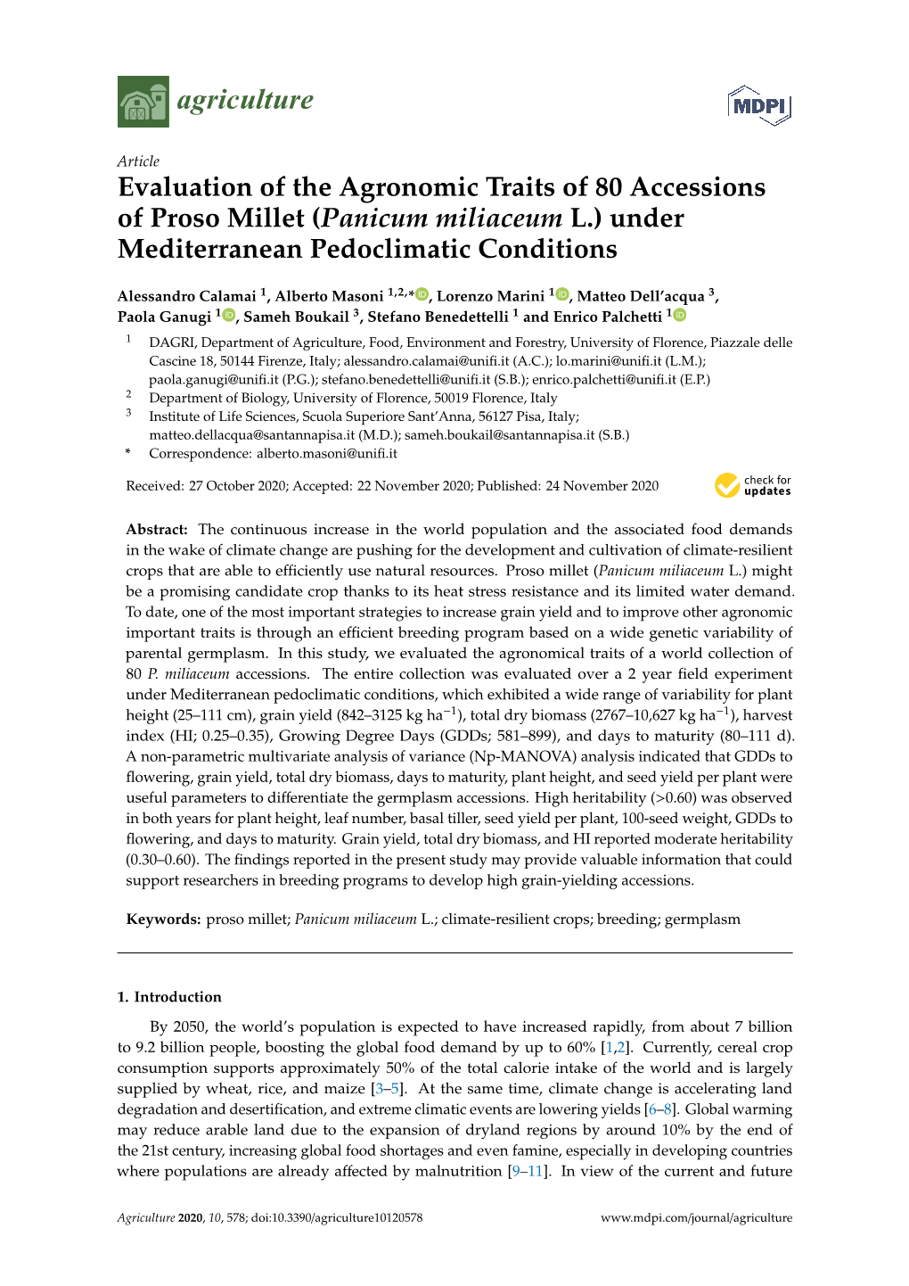 Panicum Miliaceum L.) Under Mediterranean Pedoclimatic Conditions