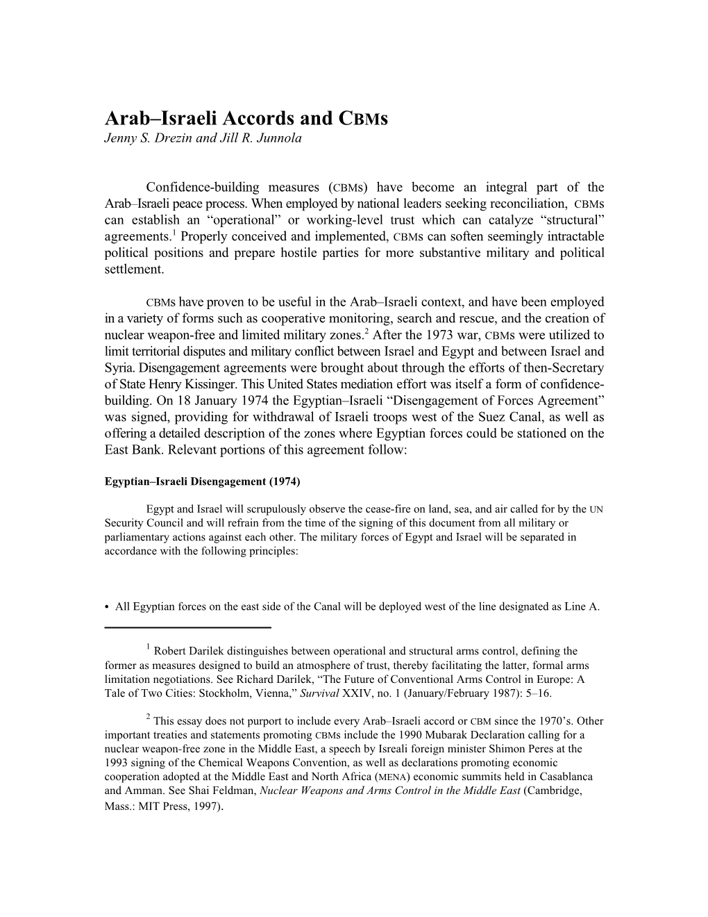 Arab–Israeli Accords and Cbms Jenny S