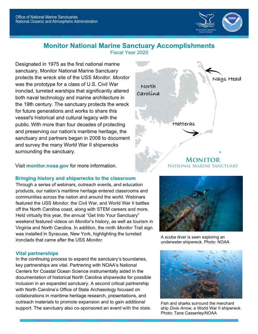 Monitor National Marine Sanctuary Fiscal Year 2020 Accomplishments