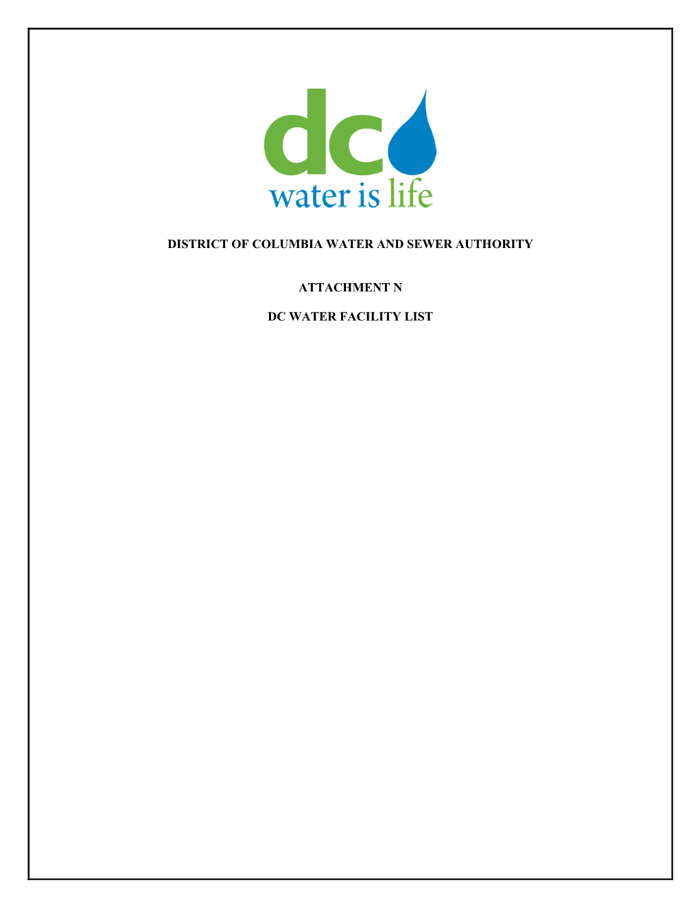 District of Columbia Water and Sewer Authority Attachment N Dc Water