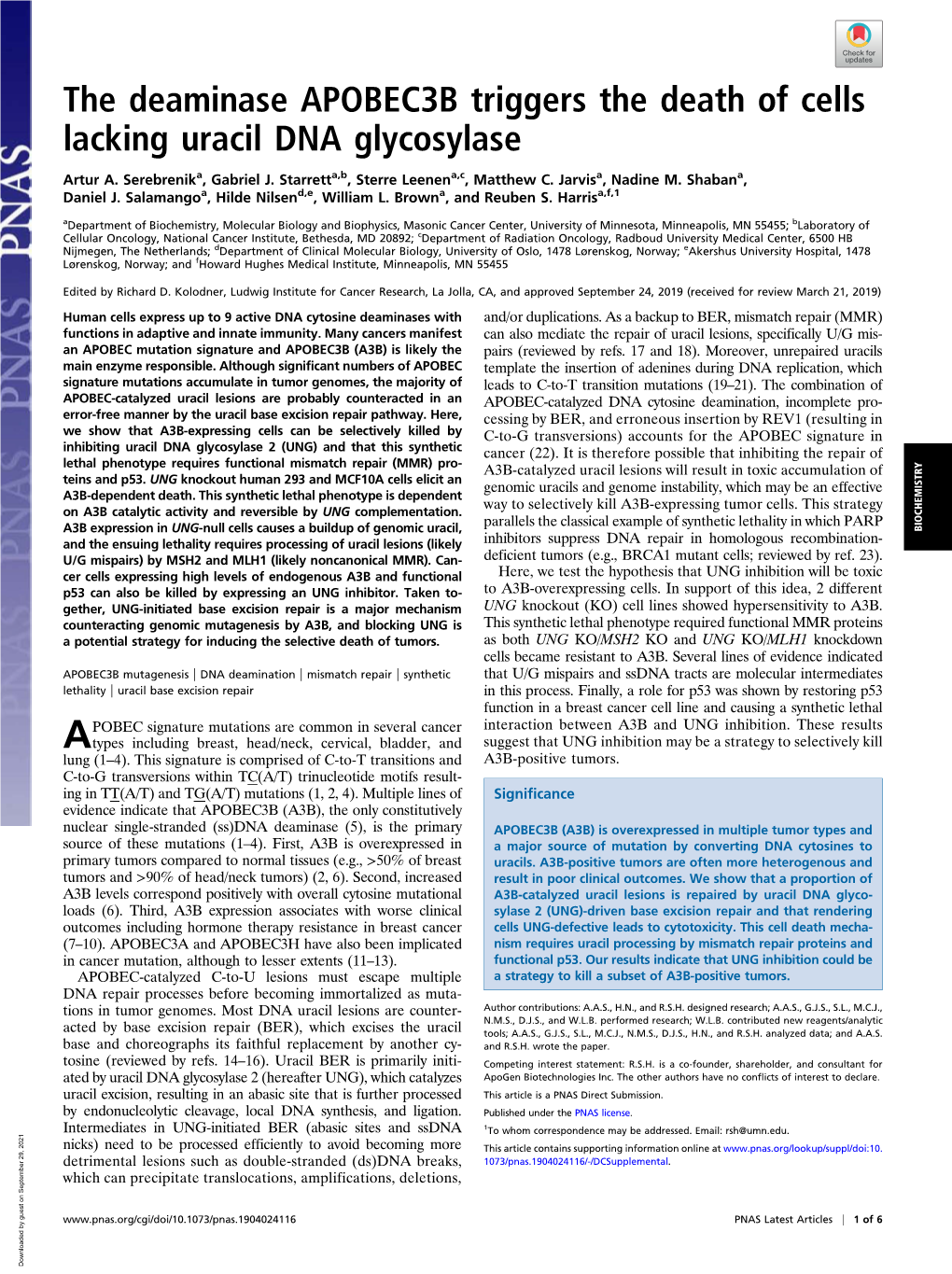 The Deaminase APOBEC3B Triggers the Death of Cells Lacking Uracil DNA Glycosylase