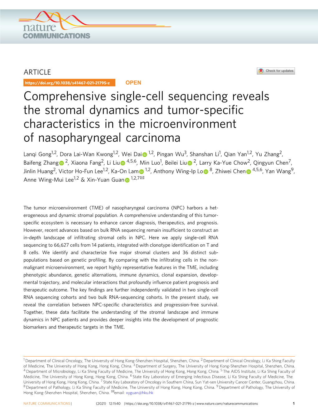 Comprehensive Single-Cell Sequencing Reveals the Stromal Dynamics and Tumor-Speciﬁc Characteristics in the Microenvironment of Nasopharyngeal Carcinoma