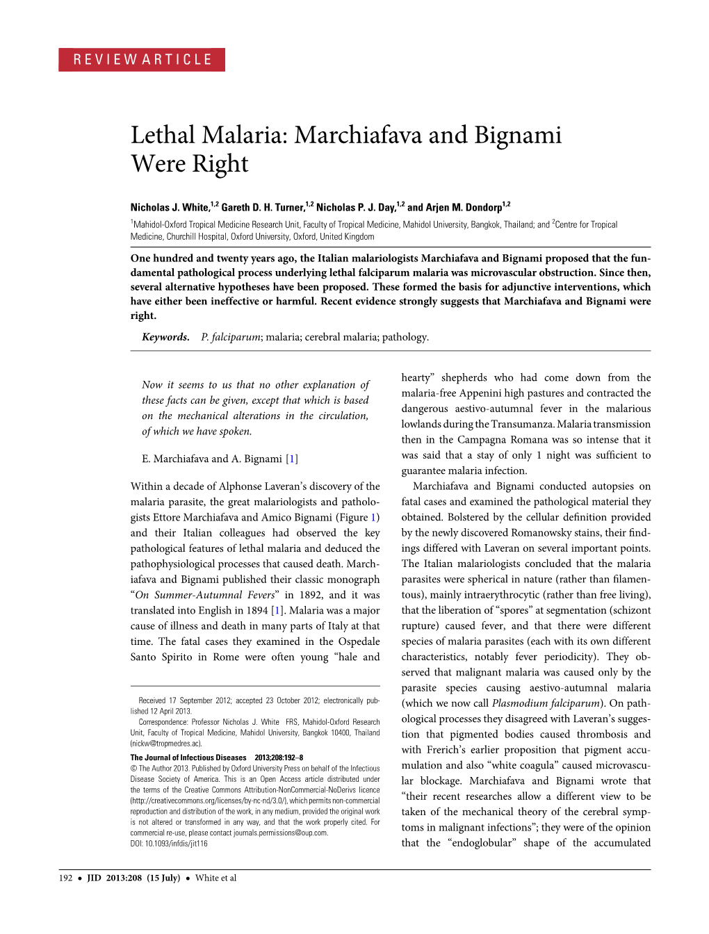 Lethal Malaria: Marchiafava and Bignami Were Right