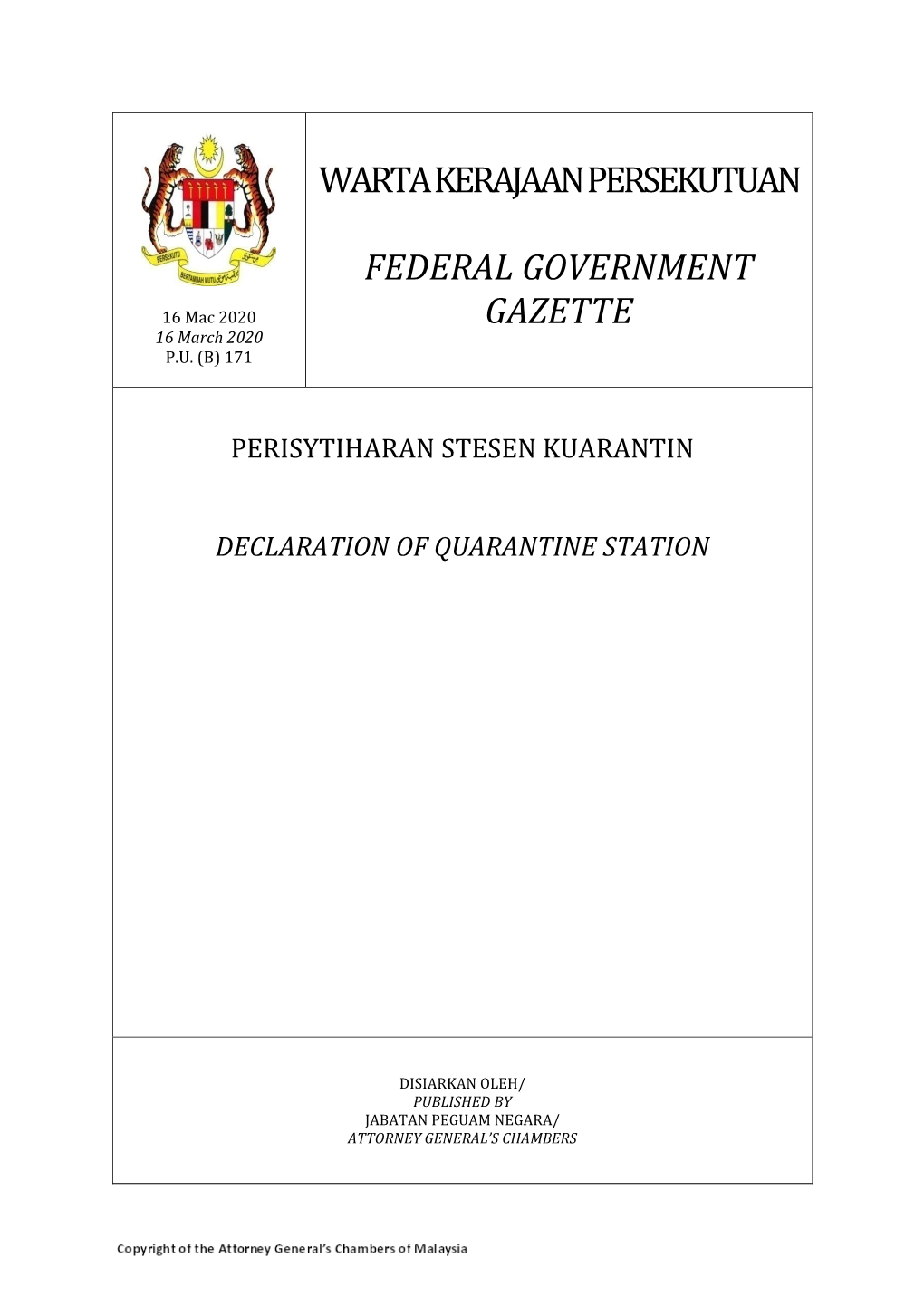 Warta Kerajaan Persekutuan Federal Government Gazette