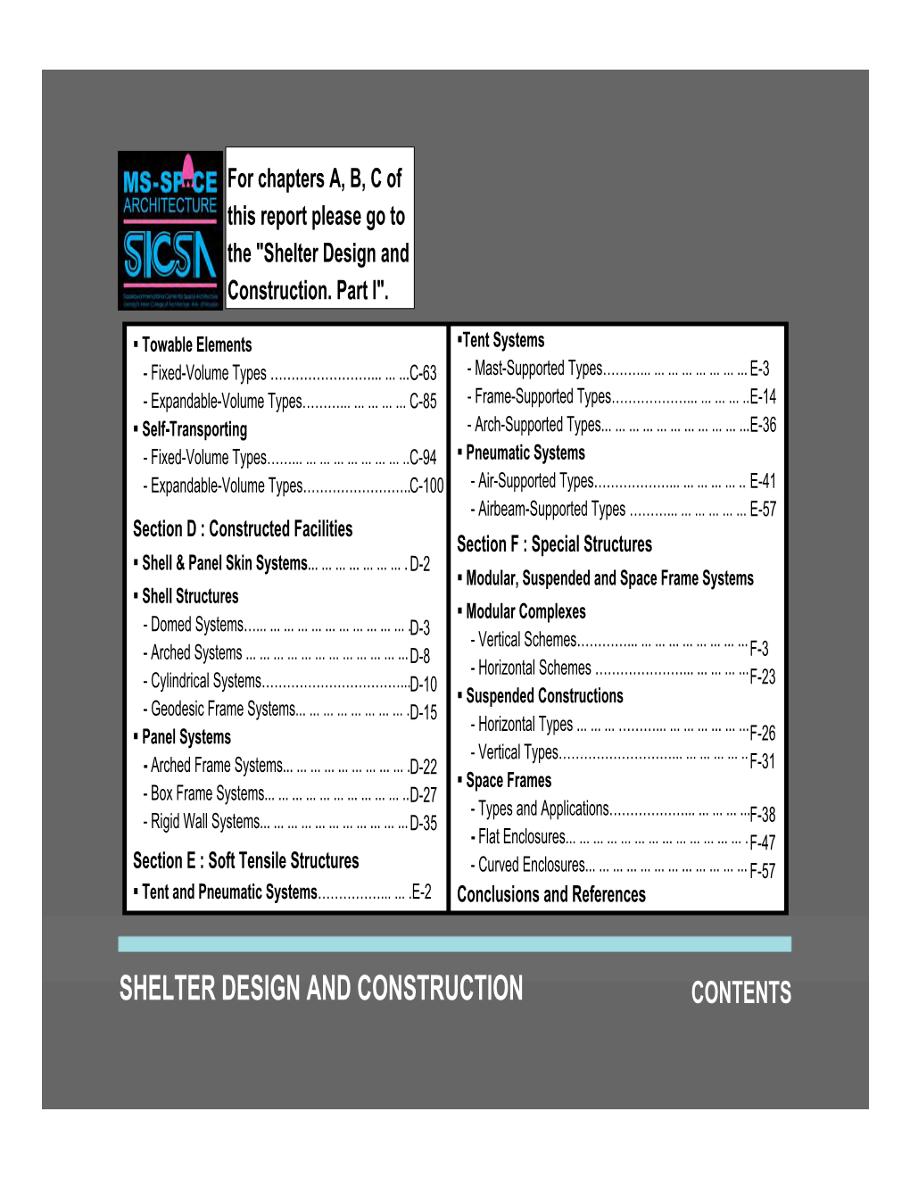 Shelter Design and Construction Contents D-1