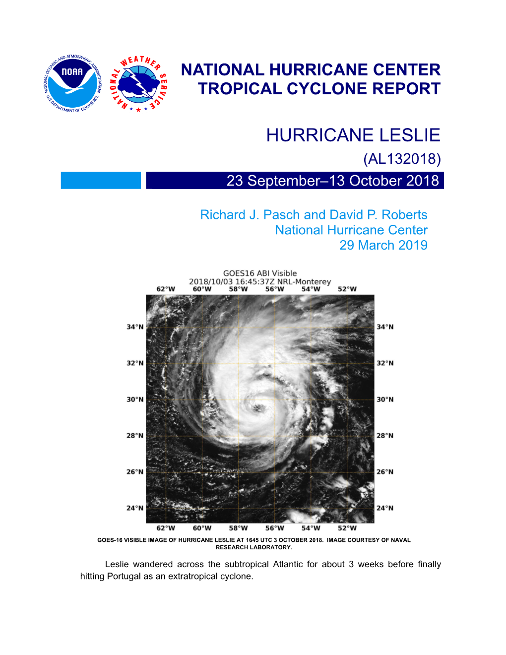 HURRICANE LESLIE (AL132018) 23 September–13 October 2018