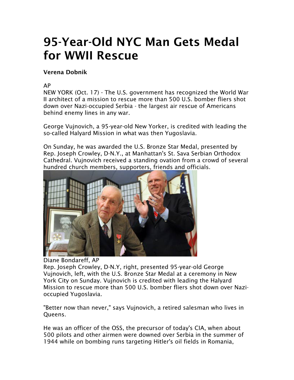 95-Year-Old NYC Man Gets Medal for WWII Rescue