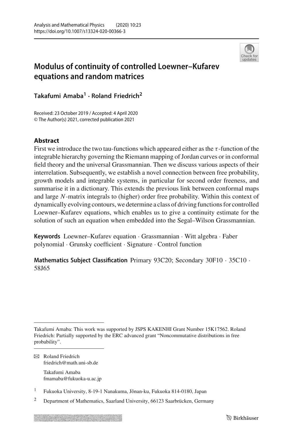 Modulus of Continuity of Controlled Loewner–Kufarev Equations and Random Matrices